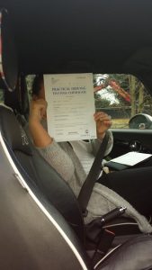 Faye's driving test certificate